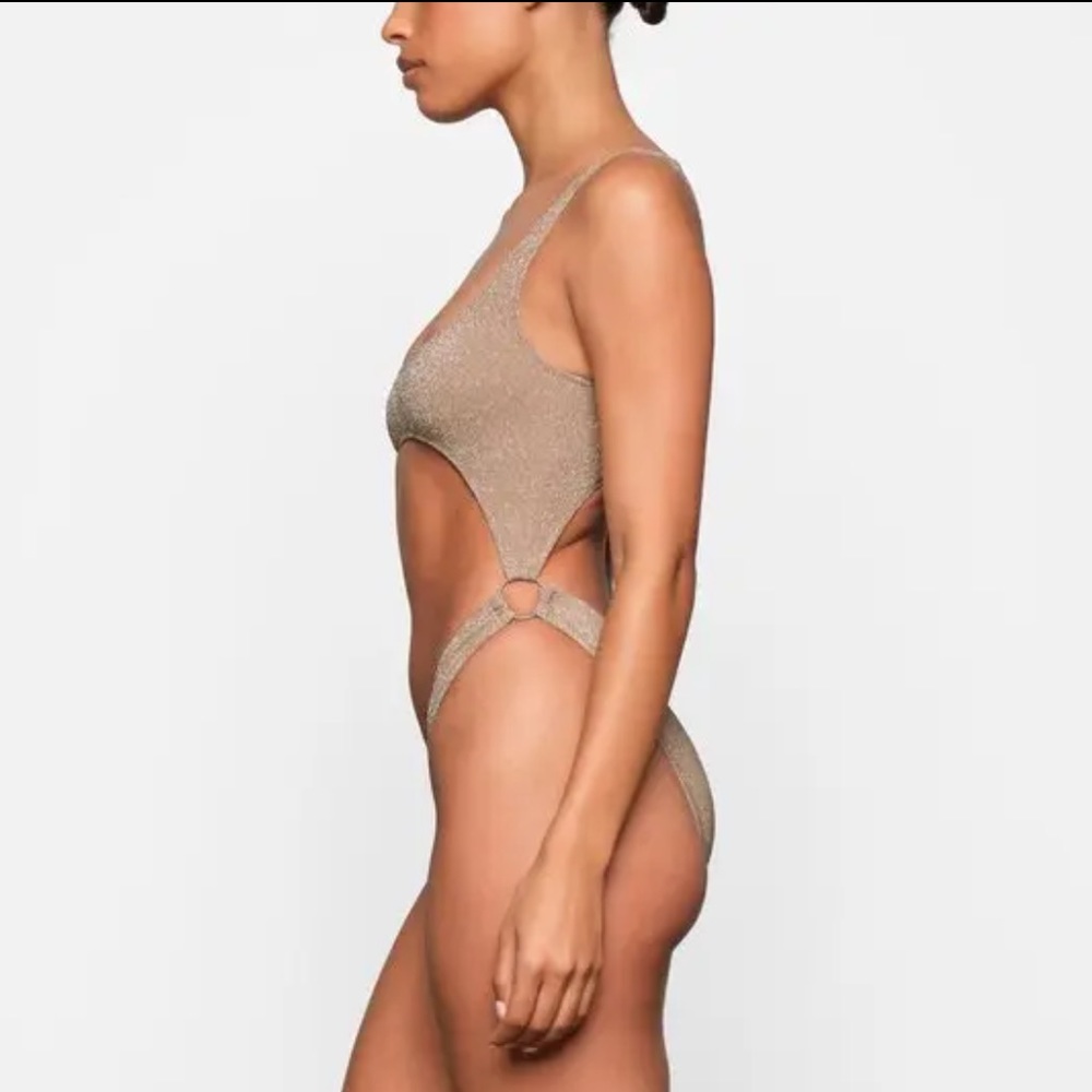 Shimmer Cutout One-Piece Swimsuit - Champagne - Picture 2 of 7